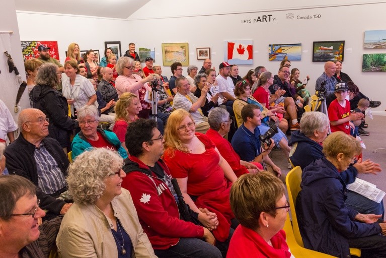Crowd in the art gallery during the opening of the 1992 Callander time capsule